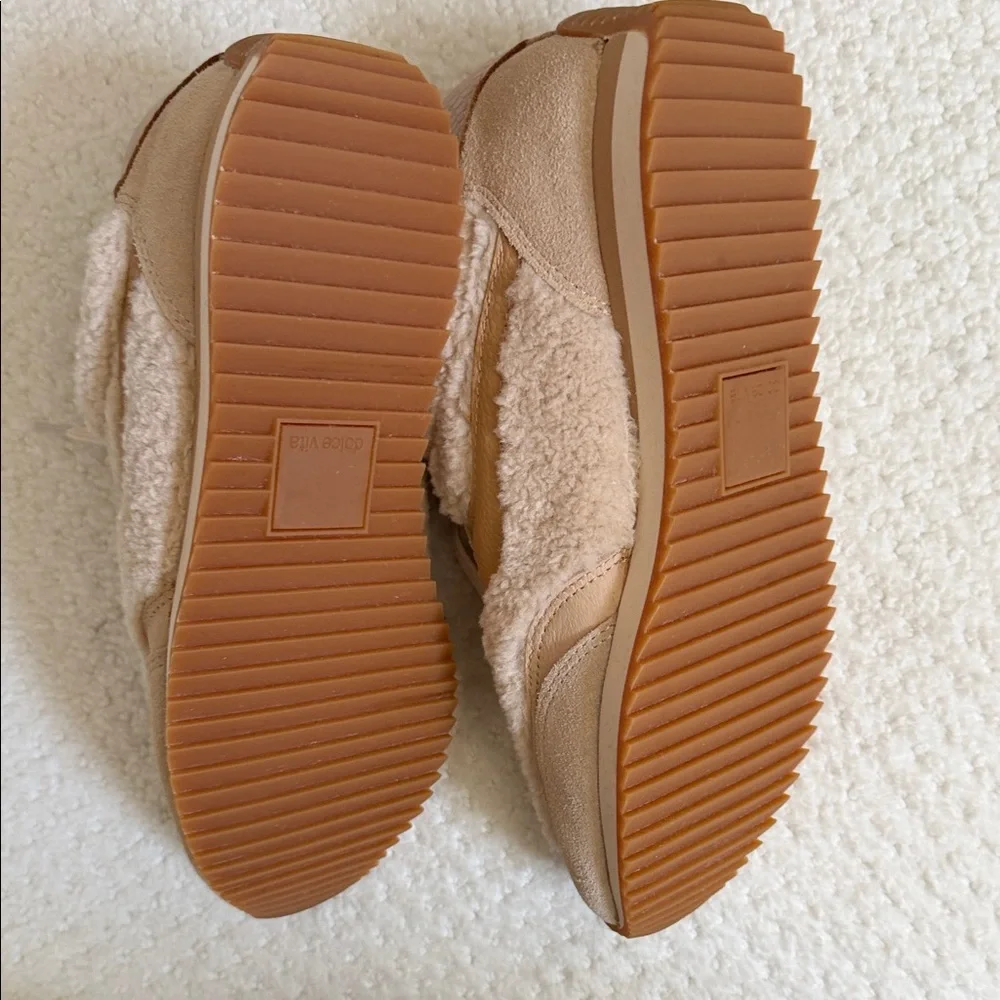 Dolce Vita Taupe and Cream Shearling-Trim Sneakers